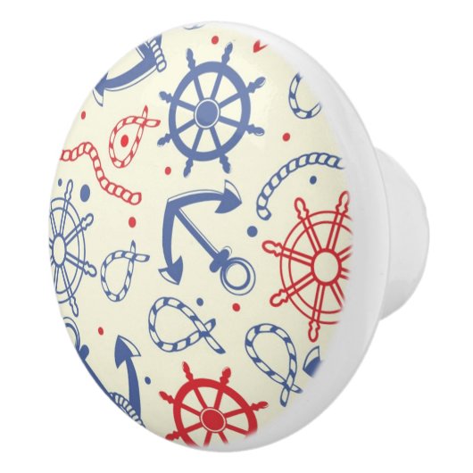 Rood- en marineachtergrond met anker keramische knop (Rechts)