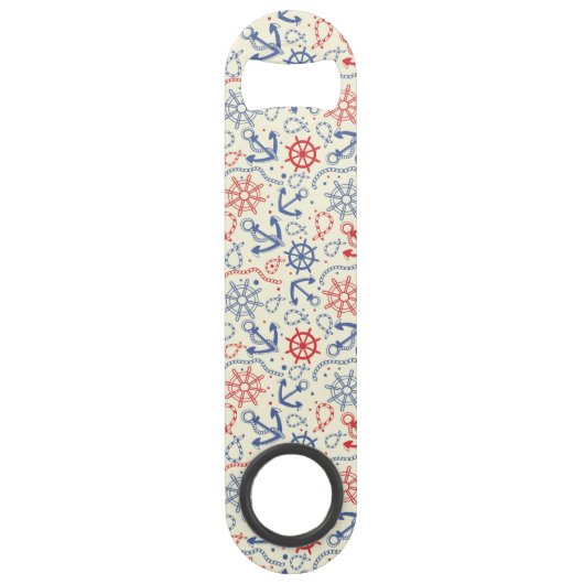 Rood- en marineachtergrond met anker speed flessenopener (Achterkant)