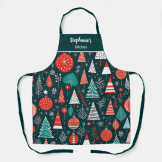 Rood en marineblauw mid century modern kerstpatroo schort
