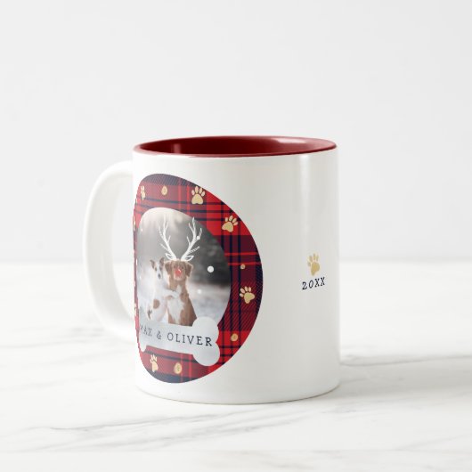 Rood- en marineblauw speldenpakket en gouden pootf tweekleurige koffiemok (Voorkant links)