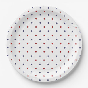 Rood en marineblauw stippel-klassiek preppy papieren bordje
