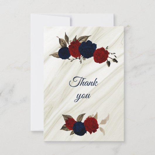 Rood en marinebloemenmarmer bedankkaart (Voorkant)