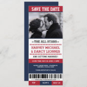 Rood- en marinesportticket Bewaar datum Save The Date (Voorkant / Achterkant)