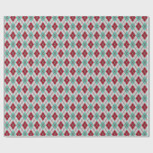 Rood en Mint Green Argyle-kerstpatroon Cadeaupapier (Vlak)