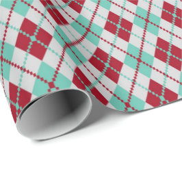 Rood en Mint Green Argyle-kerstpatroon Cadeaupapier