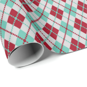 Rood en Mint Green Argyle-kerstpatroon Cadeaupapier