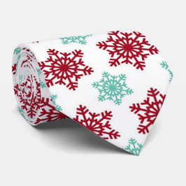 Rood en Mint Green Snowflakes kerst Stropdas