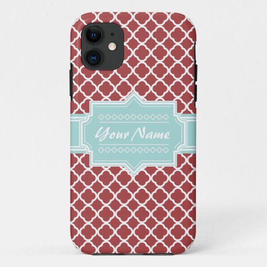 Rood en Mint Quatrefoil op maat Case-Mate iPhone Case (Achterkant)