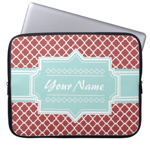 Rood en Mint Quatrefoil op maat Laptop Sleeve