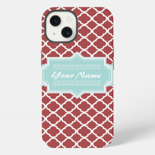 Rood en Mint Quatrefoil Persoonlijk iPhone 13 Hoesje