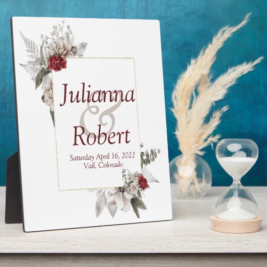 Rood en mist waterverf florale bruiloft fotoplaat (Zijkant)