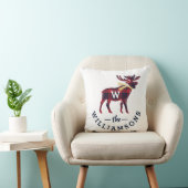 Rood- en Navy Buffalo Pset Moose Monogram Kerstmis Kussen (Stoel)