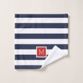 Rood en Navy Stripes Monogram Bad Handdoek (Wasdoekje)