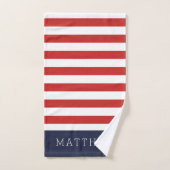 Rood en Navy Stripes Monogram Bad Handdoek (Handdoek)