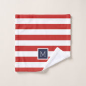 Rood en Navy Stripes Monogram Bad Handdoek (Wasdoekje)