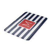 Rood en Navy Stripes Monogram Badmat (Gekanteld)