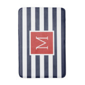 Rood en Navy Stripes Monogram Badmat (Voorkant Verticaal)