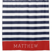 Rood en Navy Stripes Monogram Douchegordijn (Voorkant)