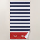 Rood en Navy Stripes Monogram Strandlaken (Voorkant)