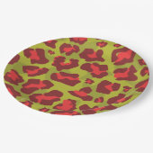 Rood- en olijfgroen luipspatroon papieren bordje (Gekanteld)