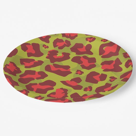 Rood- en olijfgroen luipspatroon papieren bordje (Gekanteld)