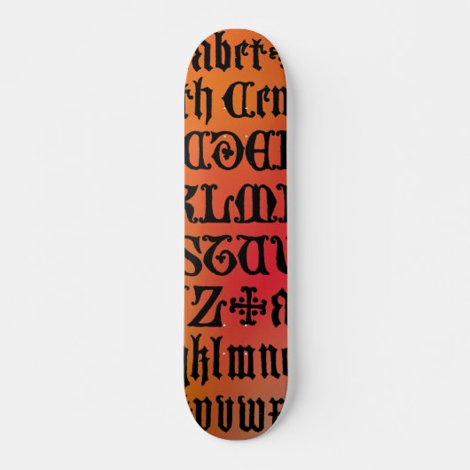 Rood en oranje gotische letters skateboard (Voorkant)