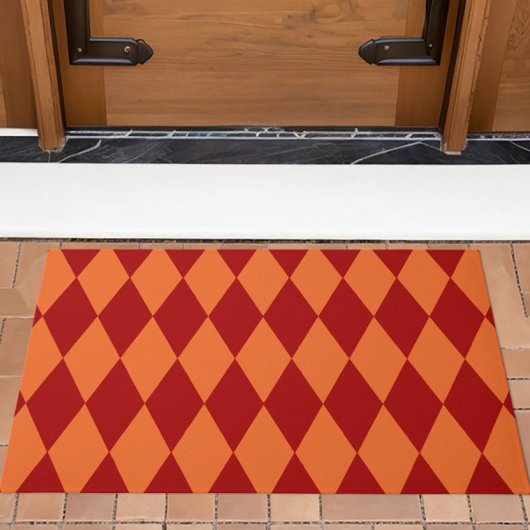 Rood en oranje harlekijn geruit ontwerp  deurmat