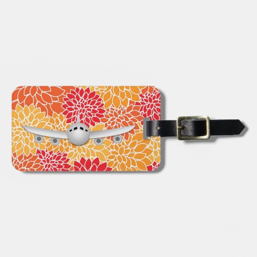Rood en Oranje  oraal floraal vliegtuig Bagagelabel (Voorkant horizontaal)