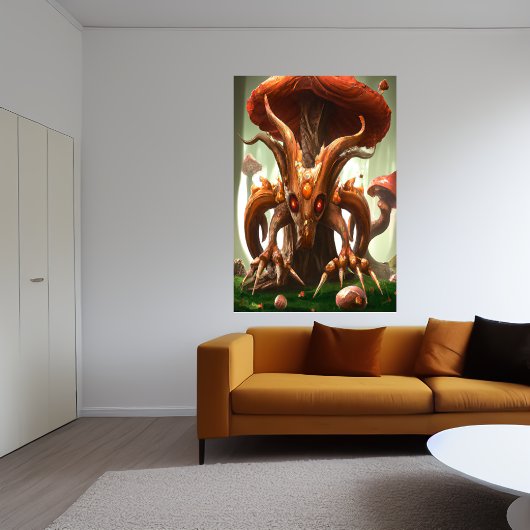 Rood en oranje paddenstoel buitenaards | AI Art Po Poster