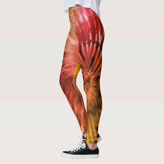 Rood en Oranje Psychedelic Starburst Tie Dye Leggings (Links)