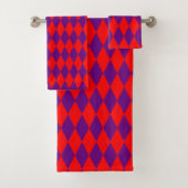 Rood en paars harlekijn geruit ontwerp bad handdoek (Insitu)