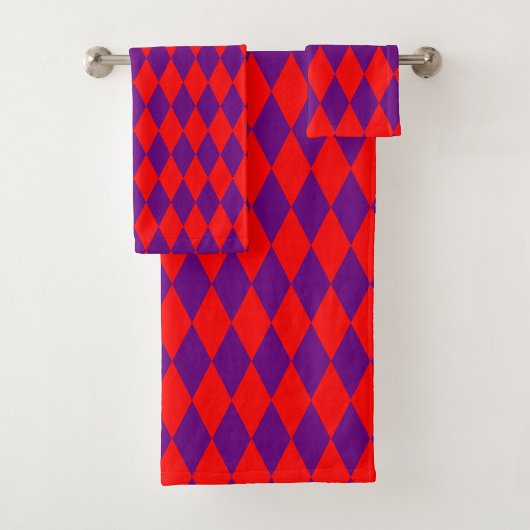 Rood en paars harlekijn geruit ontwerp bad handdoek