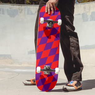 Rood en paars harlekijn geruit ontwerp persoonlijk skateboard