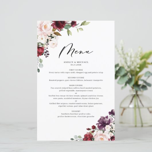 Rood en Paars Herfst Bloemen Weddenemkaart (Staand voorkant)