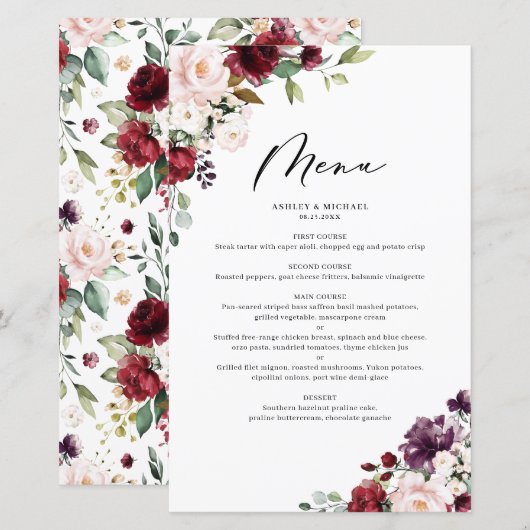 Rood en Paars Herfst Bloemen Weddenemkaart (Voorkant / Achterkant)