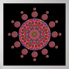 Rood en Paars Tulip Mandala Fractal Poster