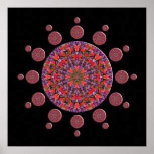 Rood en Paars Tulip Mandala Fractal Poster