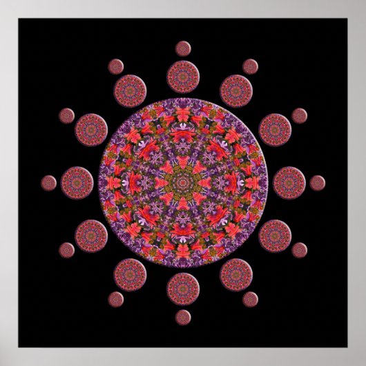 Rood en Paars Tulip Mandala Fractal Poster (Voorkant)