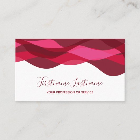 Rood- en paarse abstracte golven, kalligrafie visitekaartje (Voorkant)