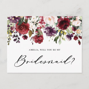 Rood en paarse bloemen zullen mijn Bridesmaid zijn Briefkaart