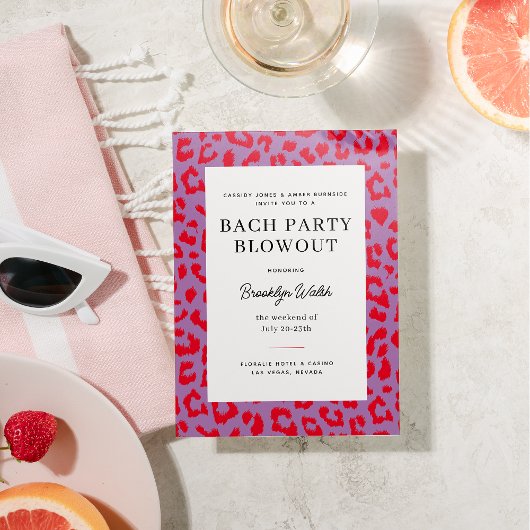 Rood en Paarse Dierenprint Bachelorette Party Kaart