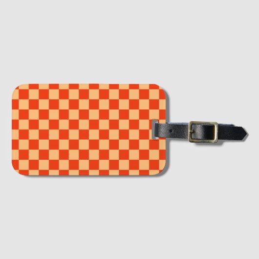 Rood en Perzik Check Checkerboard Patroon Bagagelabel (Voorkant (horizontaal))