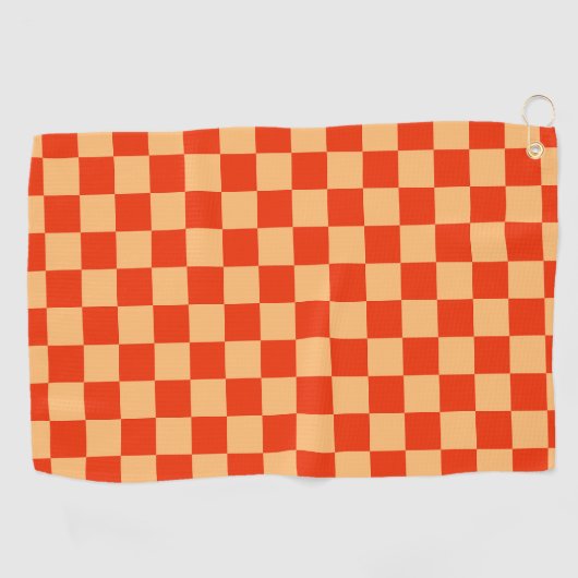 Rood en Perzik Check Checkerboard Patroon Golfhanddoek (Horizontaal)