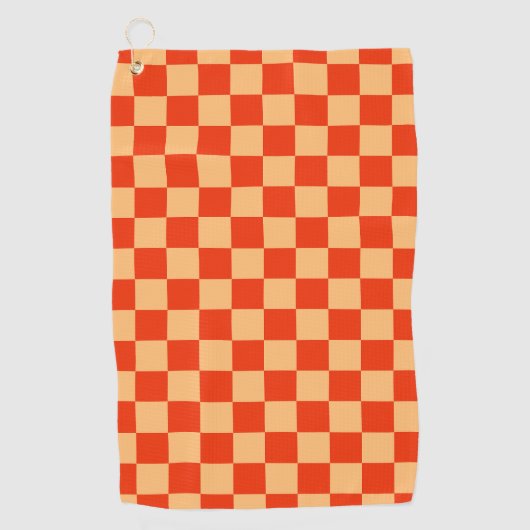 Rood en Perzik Check Checkerboard Patroon Golfhanddoek (Voorkant)