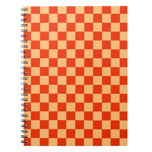 Rood en Perzik Check Checkerboard Patroon Notitieboek (Voorkant)
