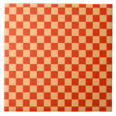 Rood en Perzik Check Checkerboard Patroon Tegeltje (Voorkant)