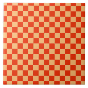 Rood en Perzik Check Checkerboard Patroon Tegeltje