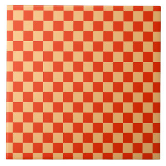 Rood en Perzik Check Checkerboard Patroon Tegeltje
