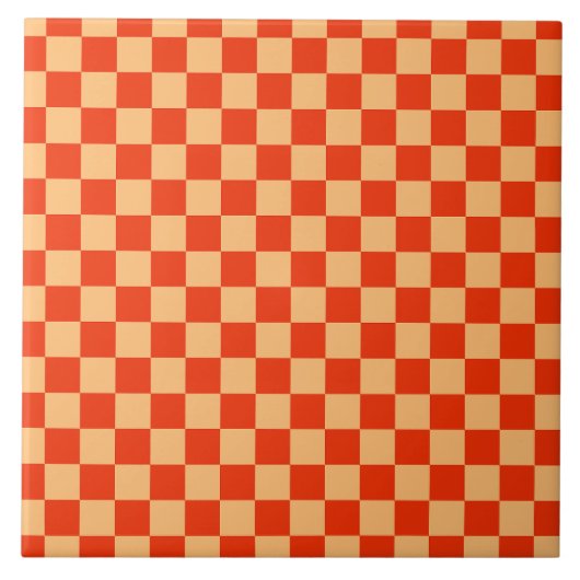 Rood en Perzik Check Checkerboard Patroon Tegeltje (Voorkant)
