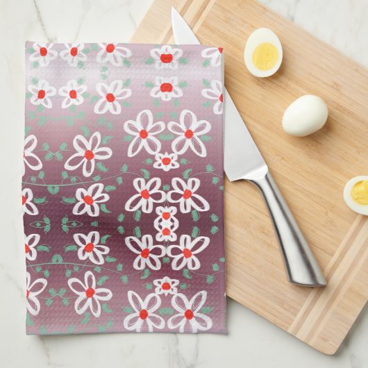 Rood en pruim bloemige handdoek (Quarter Fold)